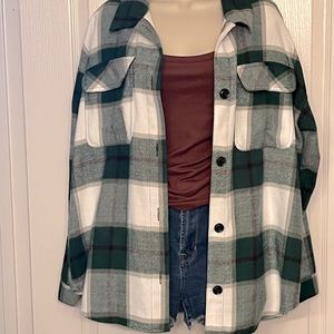 Green and White Plaid Shacket